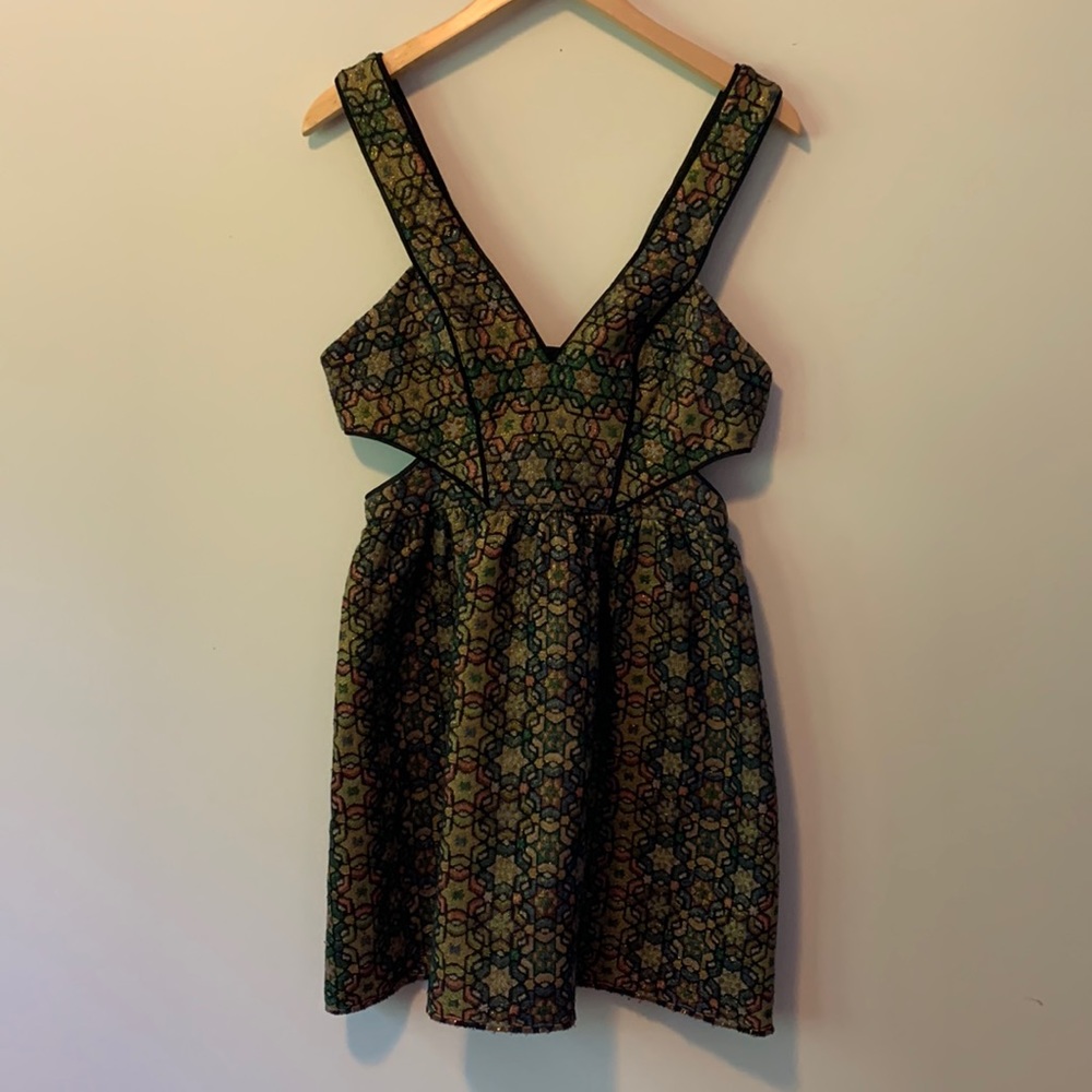 Metallic Cutout Ecote Dress, Size 2